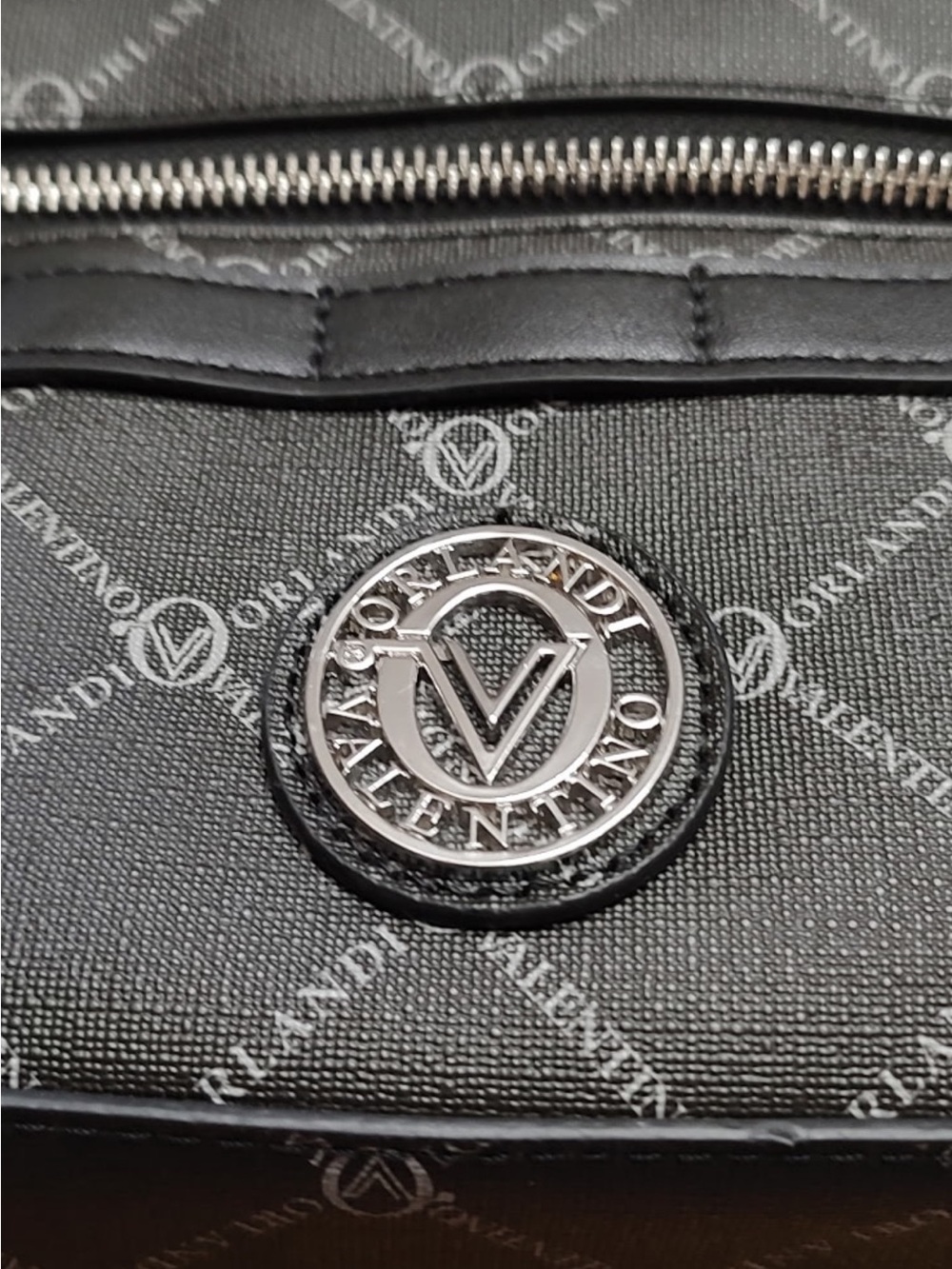 Valentino Black Monogram Crossbody with Silver Round Logo